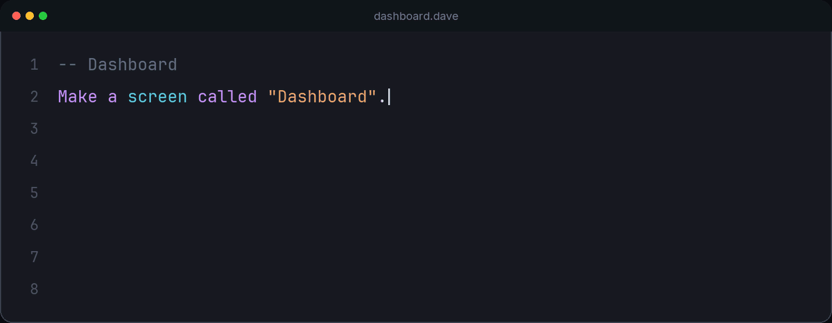 Dave code being typed in the dashboard editor